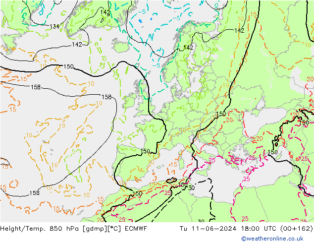 Z500/Yağmur (+YB)/Z850 ECMWF Sa 11.06.2024 18 UTC