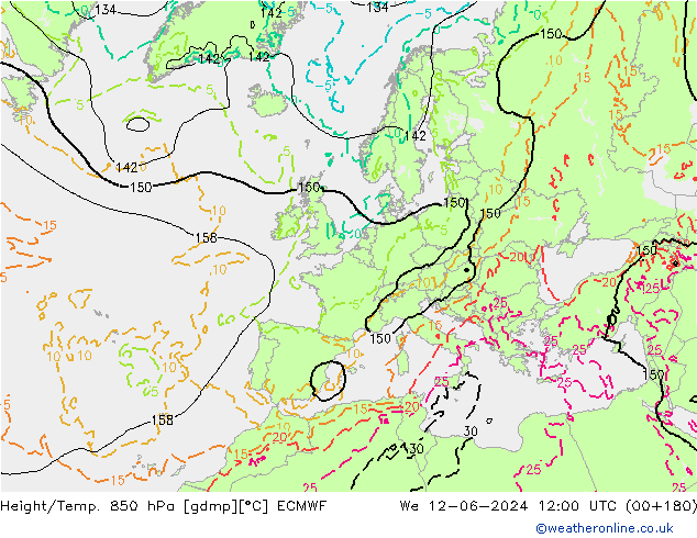 Yükseklik/Sıc. 850 hPa ECMWF Çar 12.06.2024 12 UTC