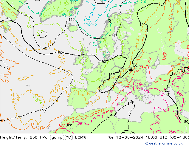 Height/Temp. 850 hPa ECMWF Qua 12.06.2024 18 UTC