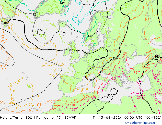 Z500/Rain (+SLP)/Z850 ECMWF Th 13.06.2024 00 UTC