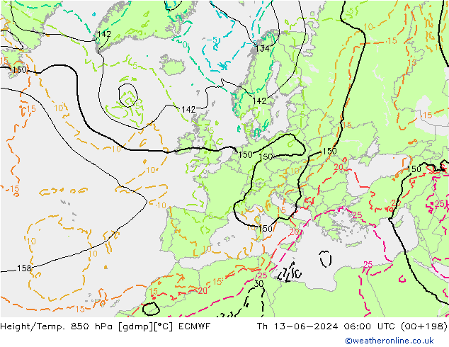 Hoogte/Temp. 850 hPa ECMWF do 13.06.2024 06 UTC