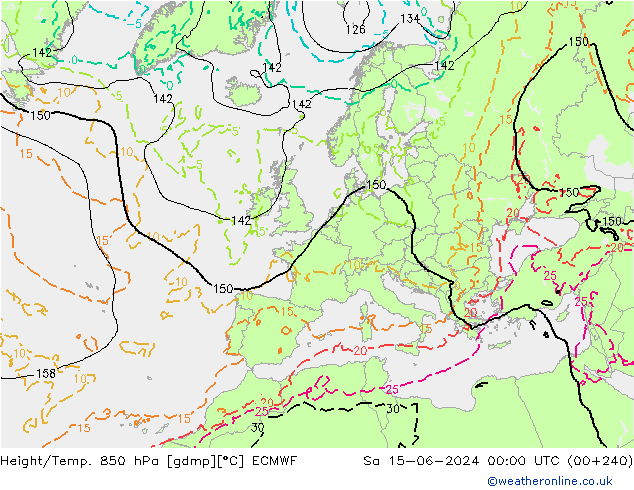 Z500/Yağmur (+YB)/Z850 ECMWF Cts 15.06.2024 00 UTC