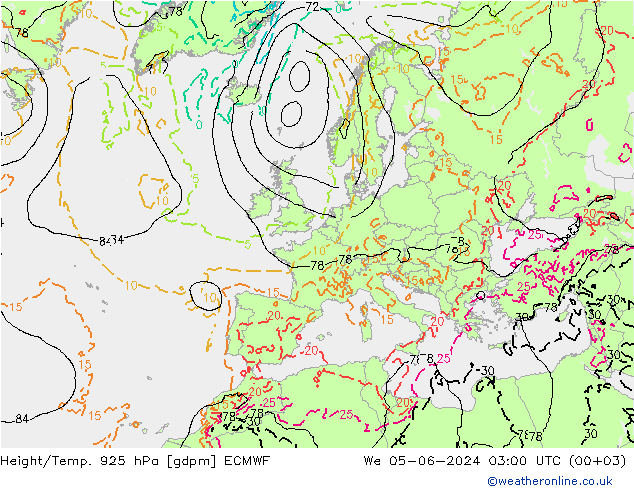 Height/Temp. 925 гПа ECMWF ср 05.06.2024 03 UTC