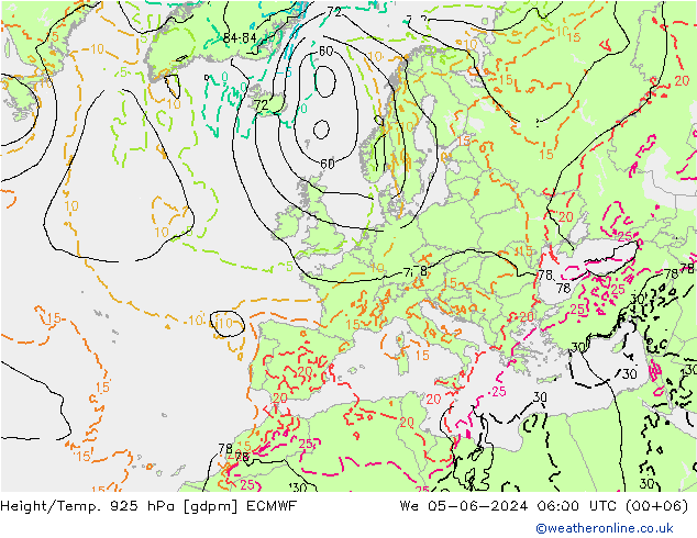 Geop./Temp. 925 hPa ECMWF mié 05.06.2024 06 UTC