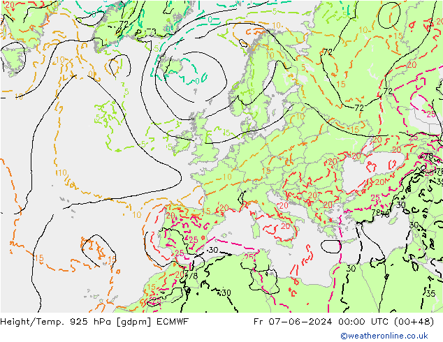 Height/Temp. 925 hPa ECMWF Fr 07.06.2024 00 UTC