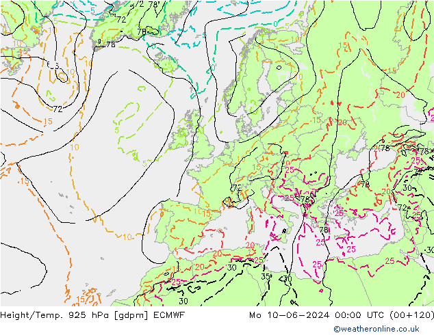 Yükseklik/Sıc. 925 hPa ECMWF Pzt 10.06.2024 00 UTC