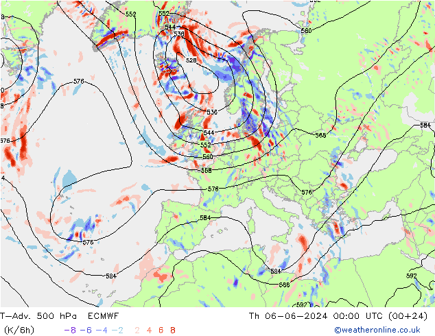 T-Adv. 500 hPa ECMWF do 06.06.2024 00 UTC