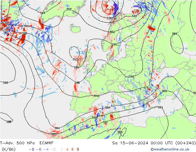 T-Adv. 500 hPa ECMWF sáb 15.06.2024 00 UTC