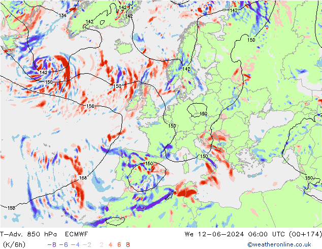 T-Adv. 850 гПа ECMWF ср 12.06.2024 06 UTC