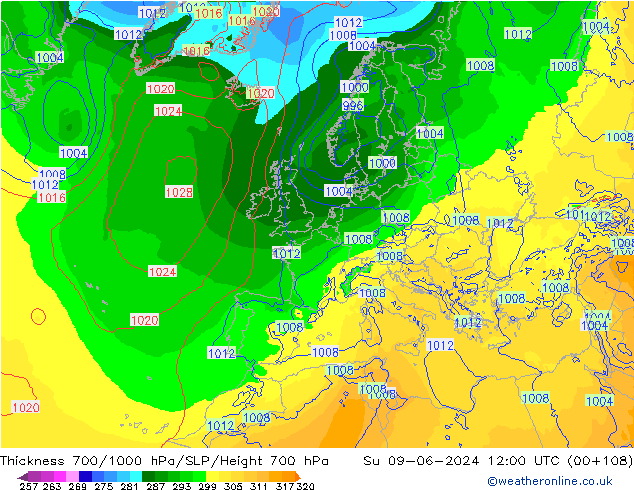 Thck 700-1000 hPa ECMWF Su 09.06.2024 12 UTC