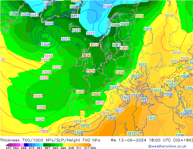 Thck 700-1000 hPa ECMWF We 12.06.2024 18 UTC