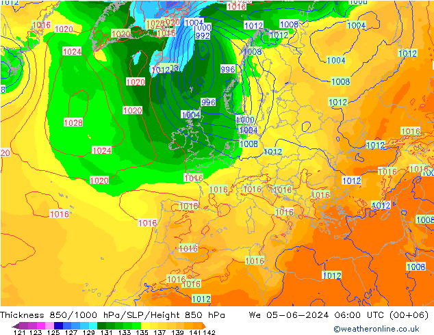 Schichtdicke 850-1000 hPa ECMWF Mi 05.06.2024 06 UTC