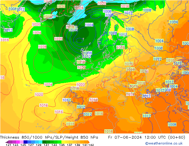 Thck 850-1000 hPa ECMWF ven 07.06.2024 12 UTC