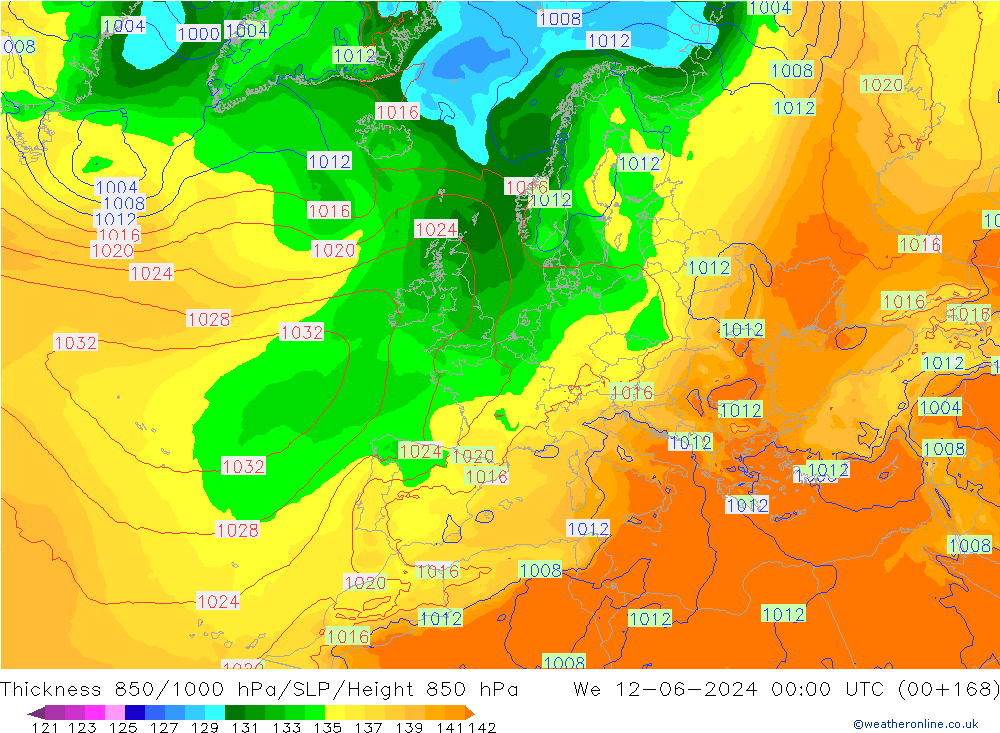 Thck 850-1000 гПа ECMWF ср 12.06.2024 00 UTC