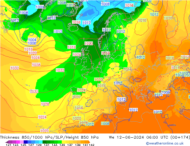 Thck 850-1000 гПа ECMWF ср 12.06.2024 06 UTC