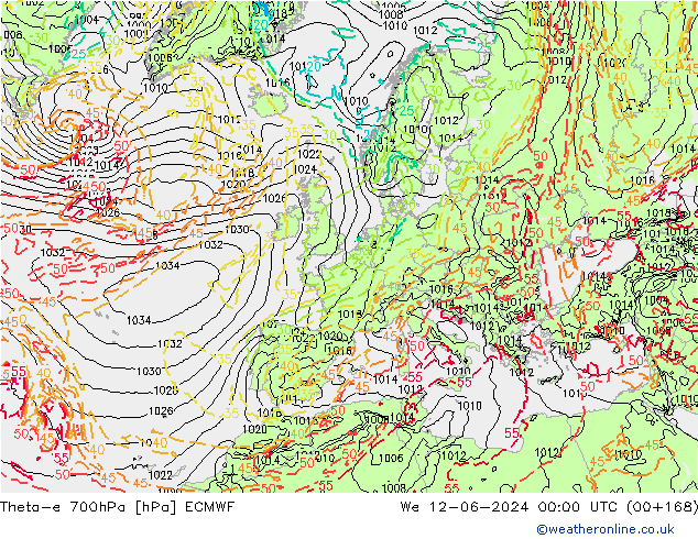 Theta-e 700hPa ECMWF wo 12.06.2024 00 UTC