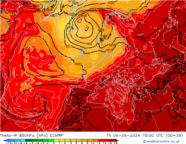 Theta-W 850hPa ECMWF jue 06.06.2024 15 UTC