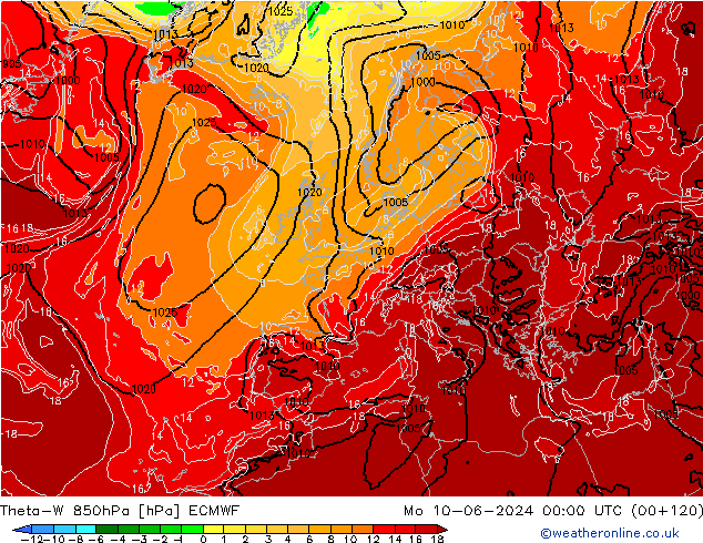 Theta-W 850hPa ECMWF Pzt 10.06.2024 00 UTC