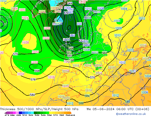 Espesor 500-1000 hPa ECMWF mié 05.06.2024 06 UTC