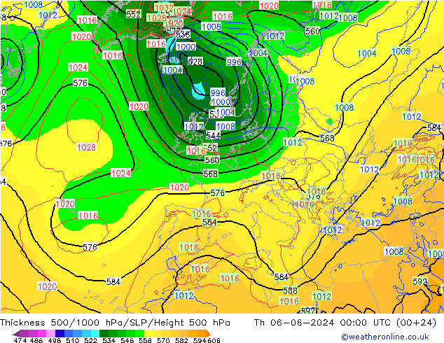 Schichtdicke 500-1000 hPa ECMWF Do 06.06.2024 00 UTC