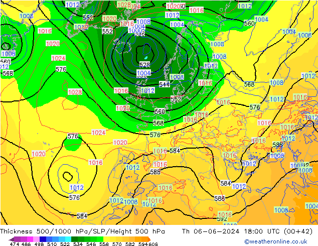 Dikte 500-1000hPa ECMWF do 06.06.2024 18 UTC