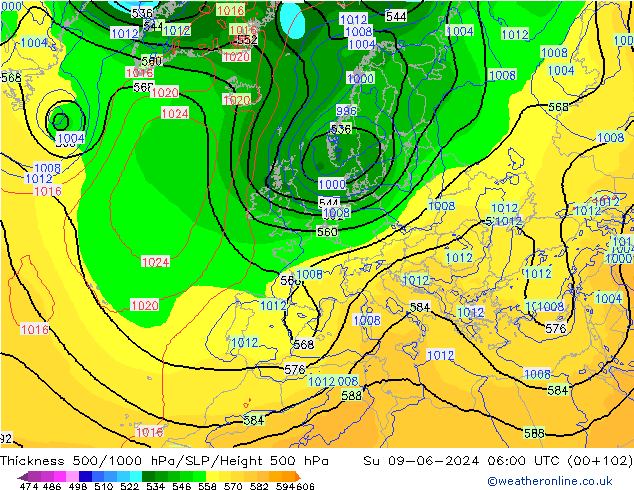 Thck 500-1000hPa ECMWF dim 09.06.2024 06 UTC