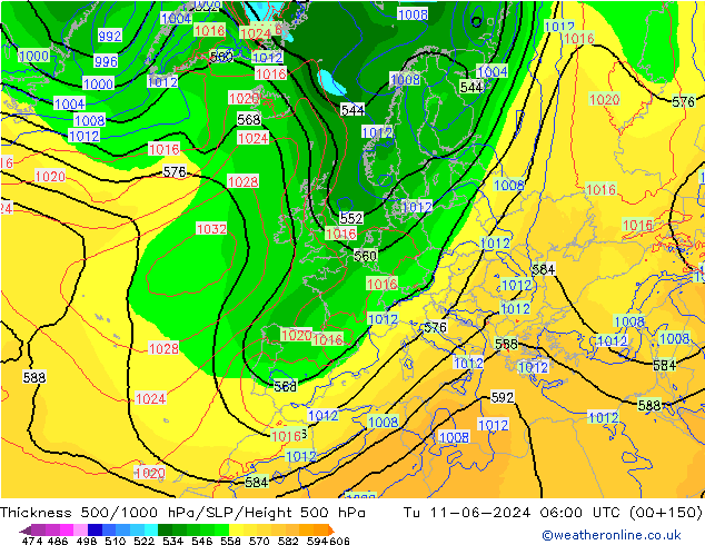 Thck 500-1000hPa ECMWF Tu 11.06.2024 06 UTC