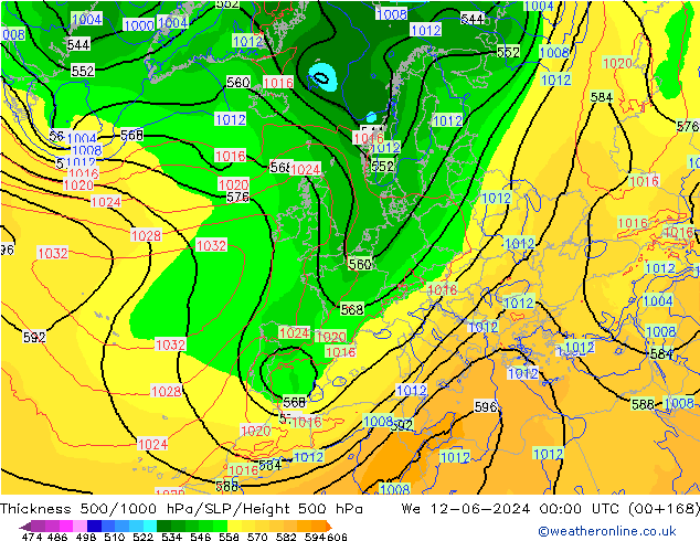 Dikte 500-1000hPa ECMWF wo 12.06.2024 00 UTC