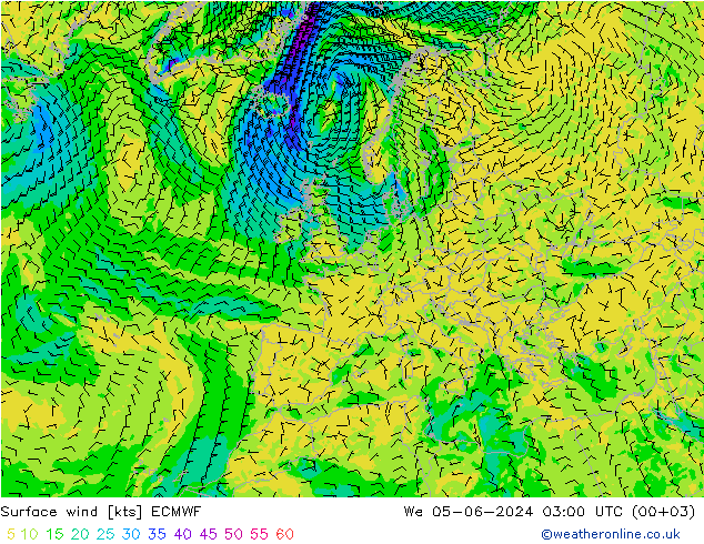 Bodenwind ECMWF Mi 05.06.2024 03 UTC