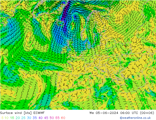 Bodenwind ECMWF Mi 05.06.2024 06 UTC