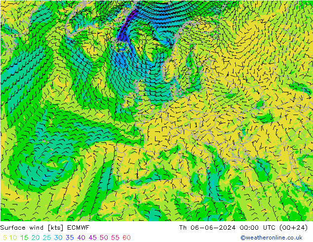 Surface wind ECMWF Th 06.06.2024 00 UTC