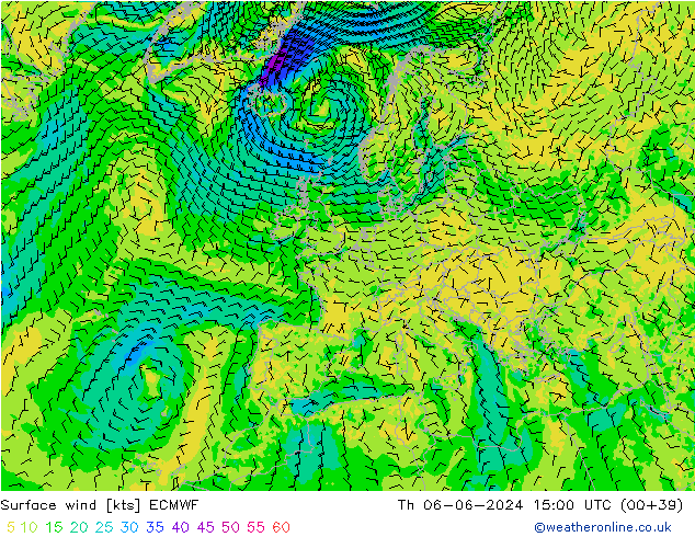 Viento 10 m ECMWF jue 06.06.2024 15 UTC