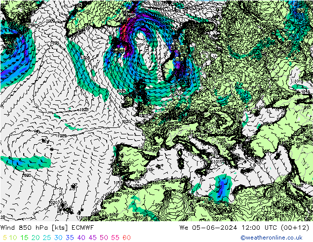 Vento 850 hPa ECMWF Qua 05.06.2024 12 UTC