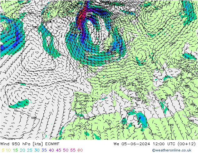 Wind 950 hPa ECMWF St 05.06.2024 12 UTC