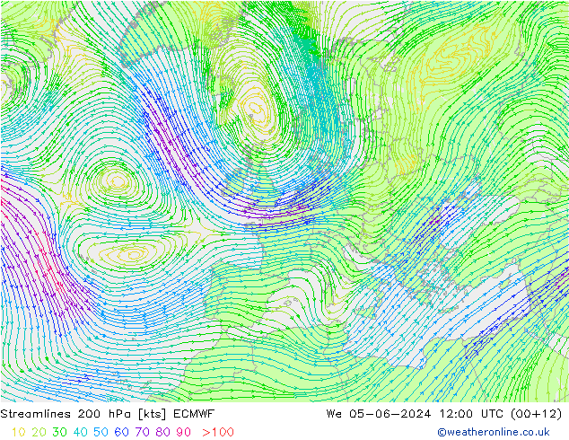 Streamlines 200 hPa ECMWF St 05.06.2024 12 UTC