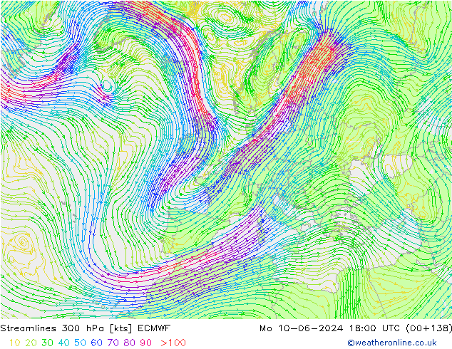 Streamlines 300 hPa ECMWF Po 10.06.2024 18 UTC