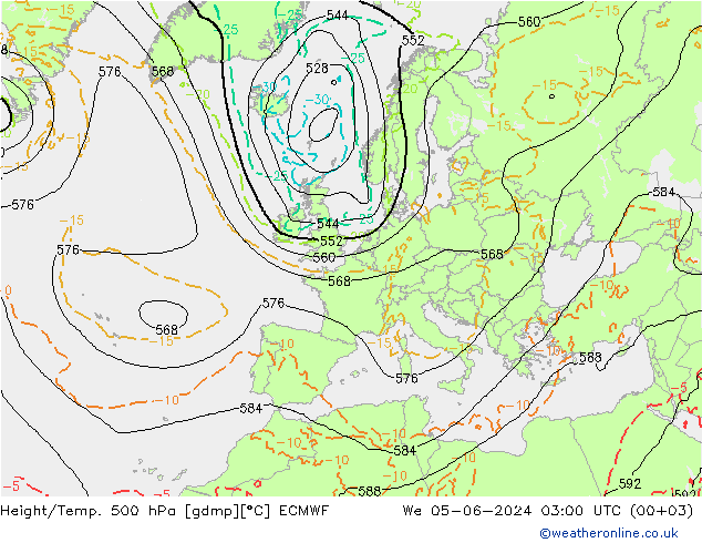 Hoogte/Temp. 500 hPa ECMWF wo 05.06.2024 03 UTC