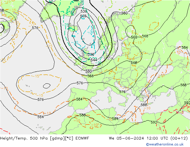 Z500/Rain (+SLP)/Z850 ECMWF 星期三 05.06.2024 12 UTC