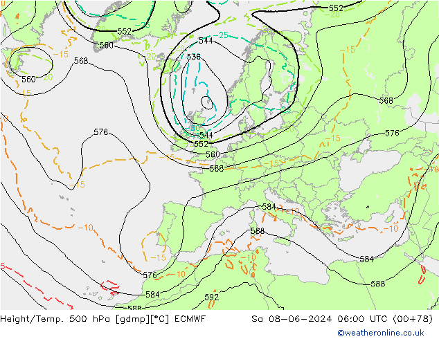 Z500/Rain (+SLP)/Z850 ECMWF Sáb 08.06.2024 06 UTC