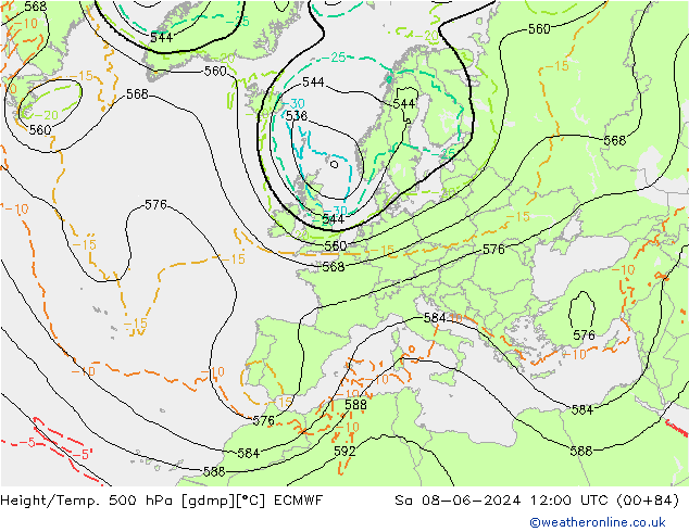 Z500/Rain (+SLP)/Z850 ECMWF Sáb 08.06.2024 12 UTC