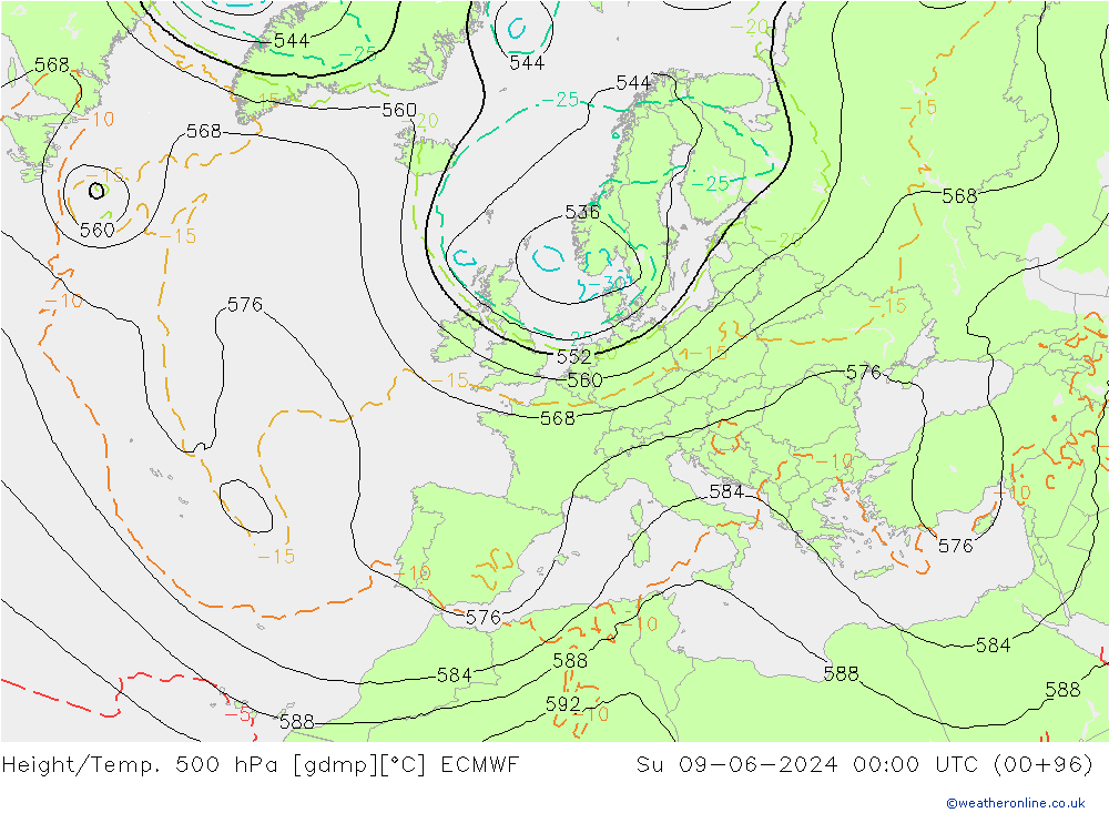 Z500/Rain (+SLP)/Z850 ECMWF dim 09.06.2024 00 UTC