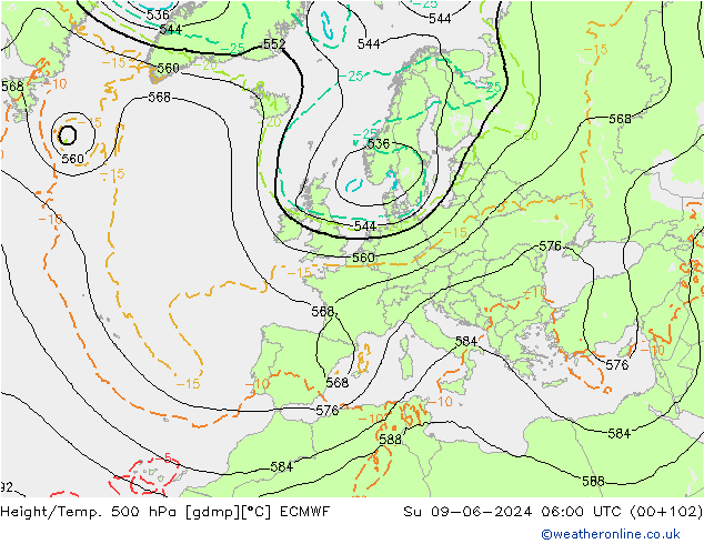 Z500/Rain (+SLP)/Z850 ECMWF dim 09.06.2024 06 UTC