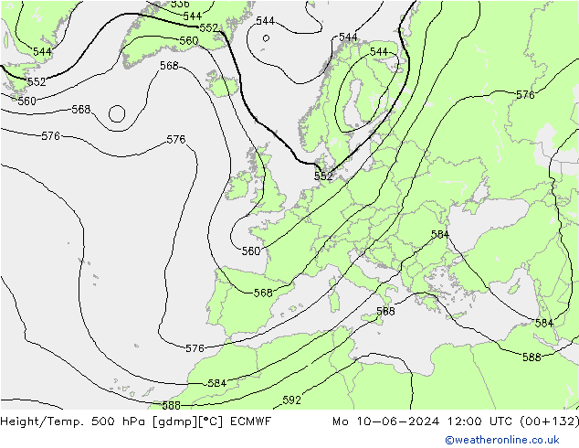 Z500/Rain (+SLP)/Z850 ECMWF Mo 10.06.2024 12 UTC