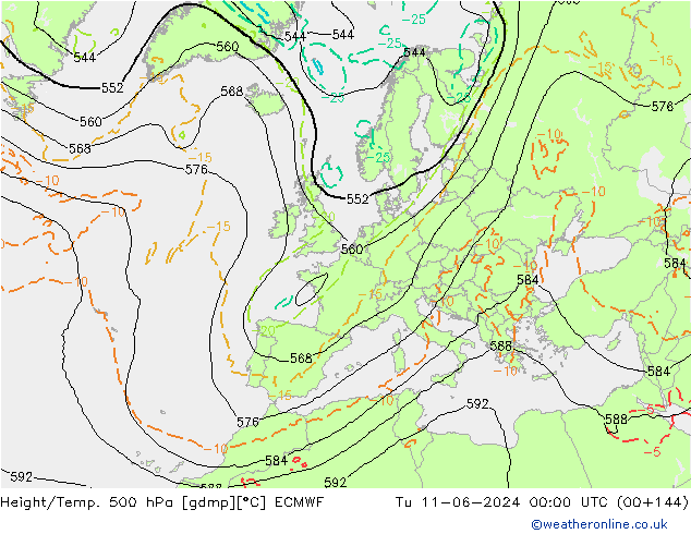 Height/Temp. 500 hPa ECMWF Tu 11.06.2024 00 UTC