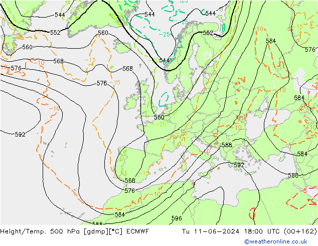 Z500/Rain (+SLP)/Z850 ECMWF Tu 11.06.2024 18 UTC