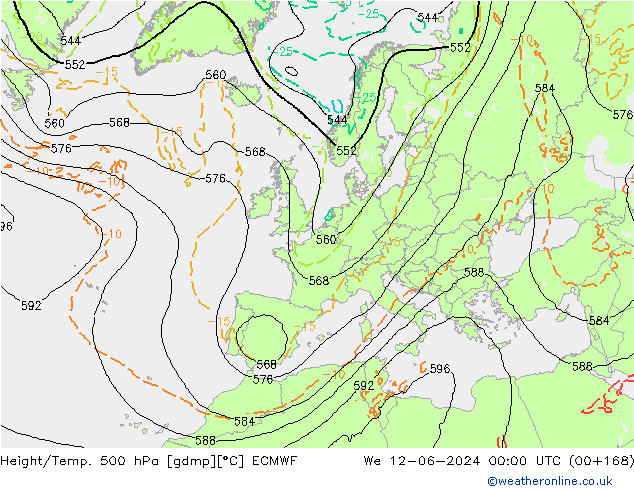 Z500/Rain (+SLP)/Z850 ECMWF mer 12.06.2024 00 UTC