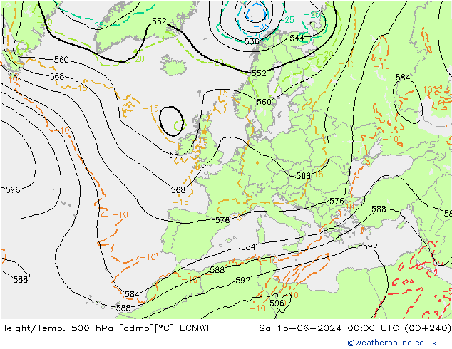 Height/Temp. 500 hPa ECMWF Sa 15.06.2024 00 UTC