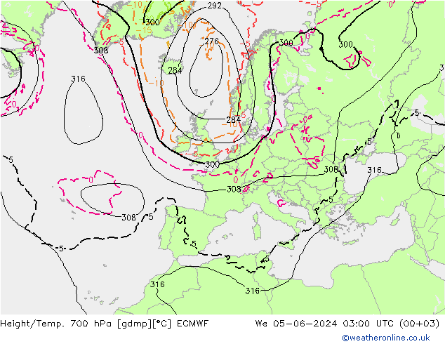 Height/Temp. 700 hPa ECMWF We 05.06.2024 03 UTC