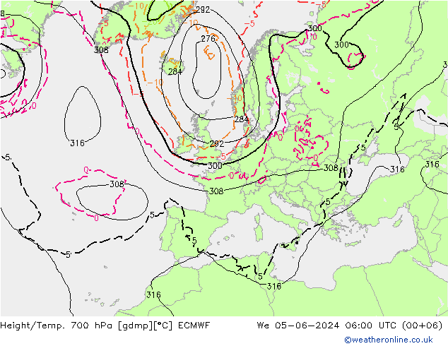 Height/Temp. 700 hPa ECMWF We 05.06.2024 06 UTC