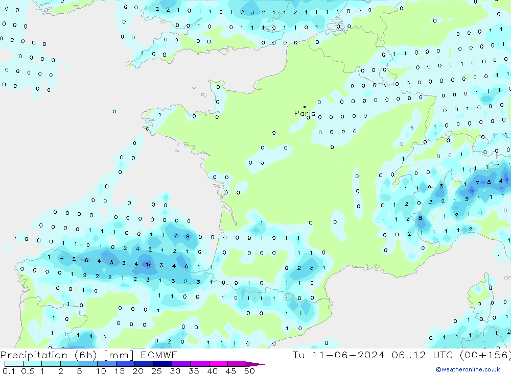 Z500/Rain (+SLP)/Z850 ECMWF wto. 11.06.2024 12 UTC